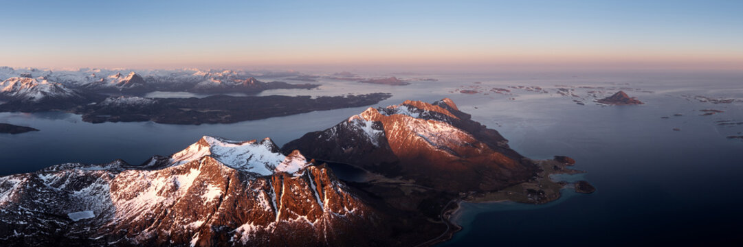A&Igrave;mn&Atilde;&cedil;ya island at sunrise nordland norway aerial drone