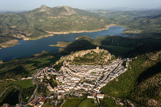 panoramic view of Zahara de la Sierra and embalse de zahara el gastor