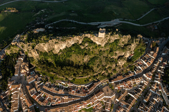 Aerial view of Zahara de la Sierra. 