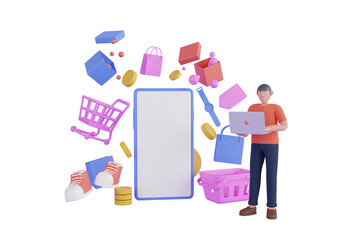 Mobile shopping concept 3D illustration. Shopping online. online store on website mobile application 3d rendering