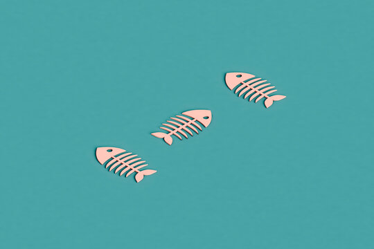three pink cartoonish fishbones