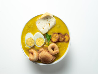 Typical dish of the Day of the Dead in Ecuador fanesca, isolated on white background.