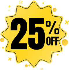 25% percent off, with yellow sticker design (banner) and luminosity detail in the center, online discount, mega sale, vector illustration, Twenty-five 