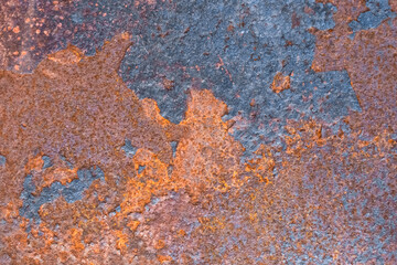 Old colored obsolete metal rusty texture steel blue and brown background