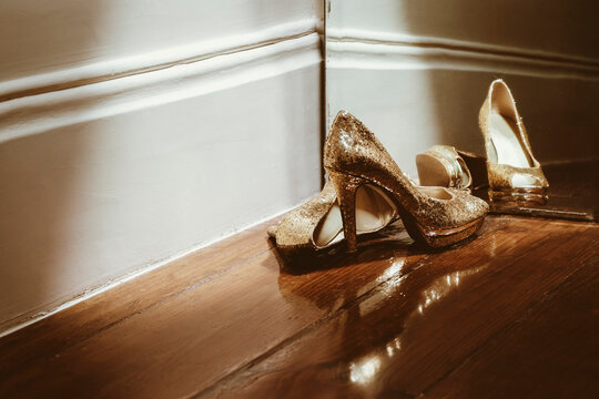 Glitter High Heels In Front Of A mirror