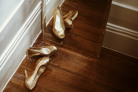 Glitter High Heels In Front Of A mirror