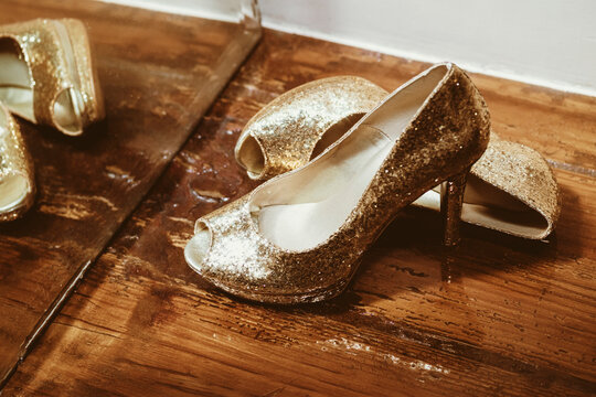 Glitter High Heels In Front Of A mirror