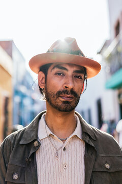 Portrait Of A Hispanic Man On A Vibrant Street