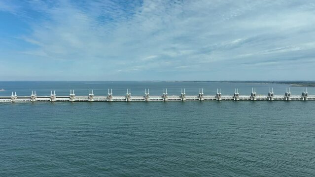 Storm Surge Barrier in Eastern Scheldt Protecting the Netherlands from the Sea