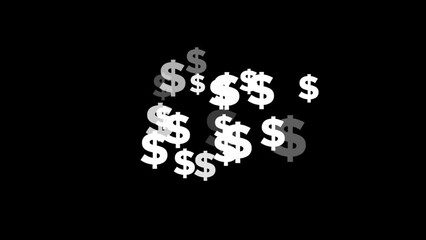 Dollar, symbol or sign. Falling dollar icon animation overlay.