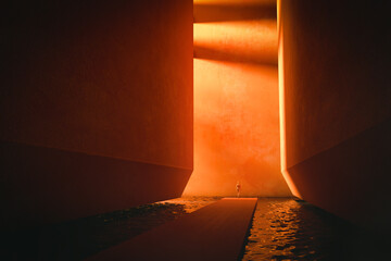 Woman between cement structures