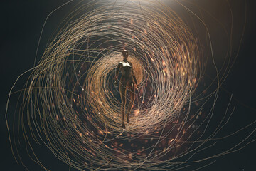 Woman silhouette surrounded by a spiral