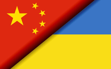 Flags of China and Ukraine divided diagonally