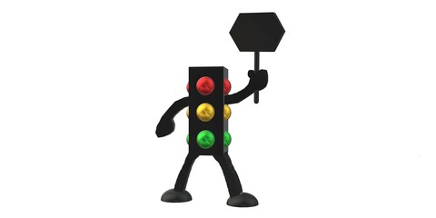 3d render of a person holding a sign traffic light