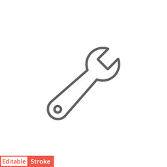 Wrench icon. Simple outline style. Tool, key, spanner, mechanical concept. Thin line vector symbol illustration isolated on white background. Editable stroke EPS 10.