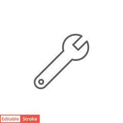 Wrench icon. Simple outline style. Tool, key, spanner, mechanical concept. Thin line vector symbol illustration isolated on white background. Editable stroke EPS 10.
