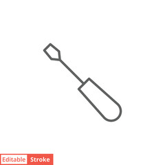 Slotted common blade screwdriver flat icon. Simple outline style. Thin line vector illustration symbol isolated on white background. Editable stroke EPS 10.