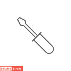 Slotted common blade screwdriver flat icon. Simple outline style. Thin line vector illustration symbol isolated on white background. Editable stroke EPS 10.