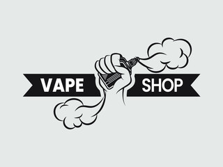 vape shop logo vector design with hand icon