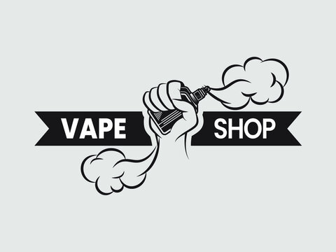 vape shop logo vector design with hand icon