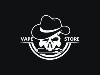 skull vape logo with cowboy hat