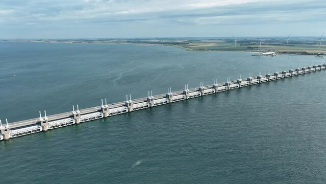 Storm Surge Barrier in Eastern Scheldt Protecting the Netherlands from the Sea