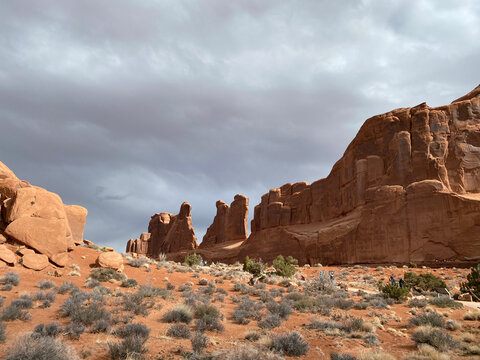 Photo of Park Avenue Trail on Arches Entrance Road in Arches National Park located in Moab, Utah, United States USA.