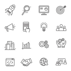 Set of startup icons in linear style isolated on white background