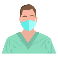 Male doctor wearing medical mask on white background