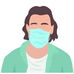 Man wearing medical mask on white background