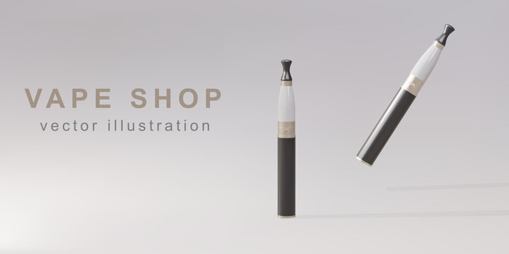 3D Promotional banner for vape shop - two realistic vaping devices. Vector illustration.