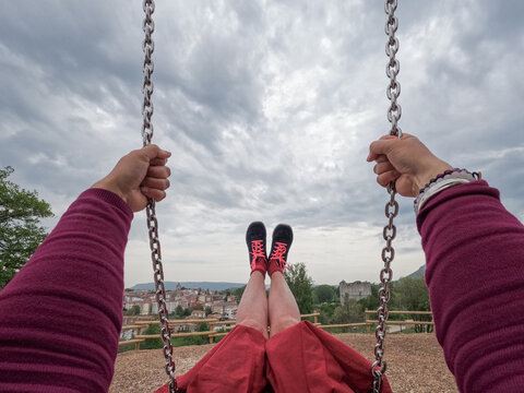 POV person  on a swing