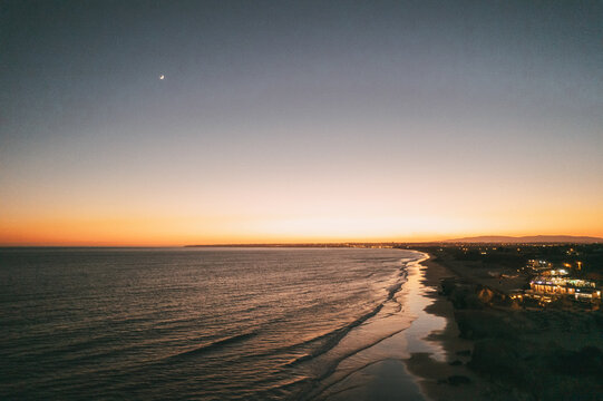Picturesque sunset sky over wavy ocean in Portugal