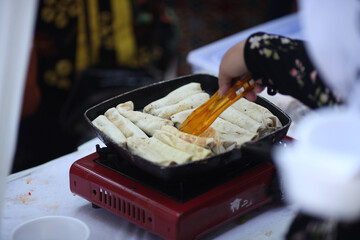 Shish kebabs are being cooked