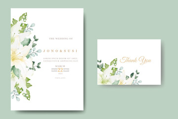 Fototapeta na wymiar Watercolor lily floral wedding invitation card