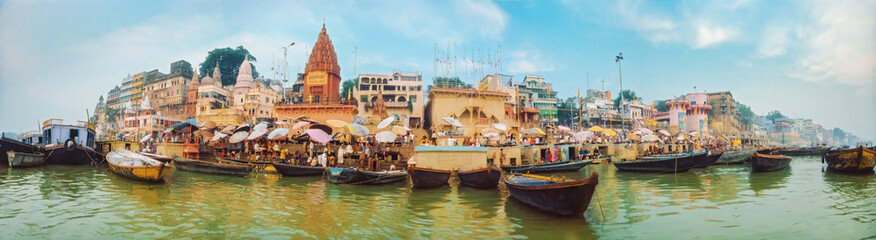 Panorama of ghats of the Ganges, Varanasi, India