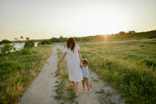 happy mother and son