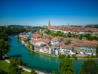 Fototapeta na wymiar Historic district of Bern in Switzerland from above - the capital city evening view