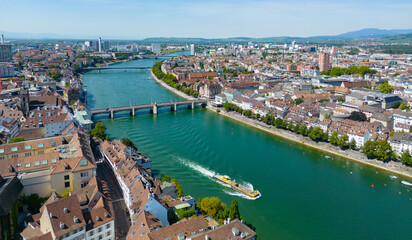 Fototapeta na wymiar City of Basel in Switzerland from above - aerial view