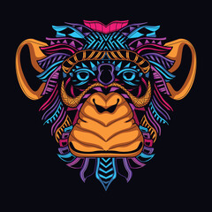 monkey/ape neon zentangle artwork illustration