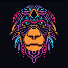 monkey/ape neon zentangle artwork illustration