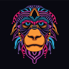 monkey/ape neon zentangle artwork illustration