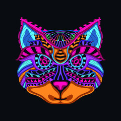 cat neon zentangle artwork illustration