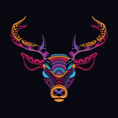 deer/reindeer  neon zentangle artwork illustration
