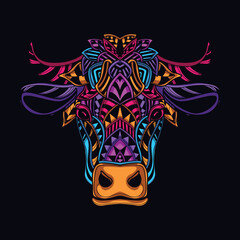 cow/bull neon zentangle artwork illustration