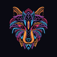 wolf neon zentangle artwork illustration