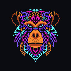 monkey/ape neon zentangle artwork illustration