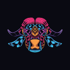 cow/bull neon zentangle artwork illustration