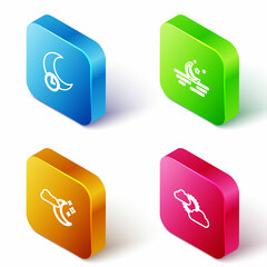 Set Isometric line Sleeping moon, Moon and stars, Cloud with and Sun cloud weather icon. Vector © vector_v