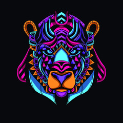 bear neon zentangle artwork illustration